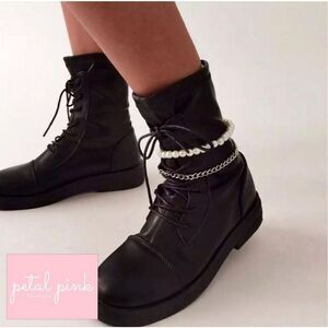 Chain Link and Simulated Pearl Anklet Set Gift Trendy